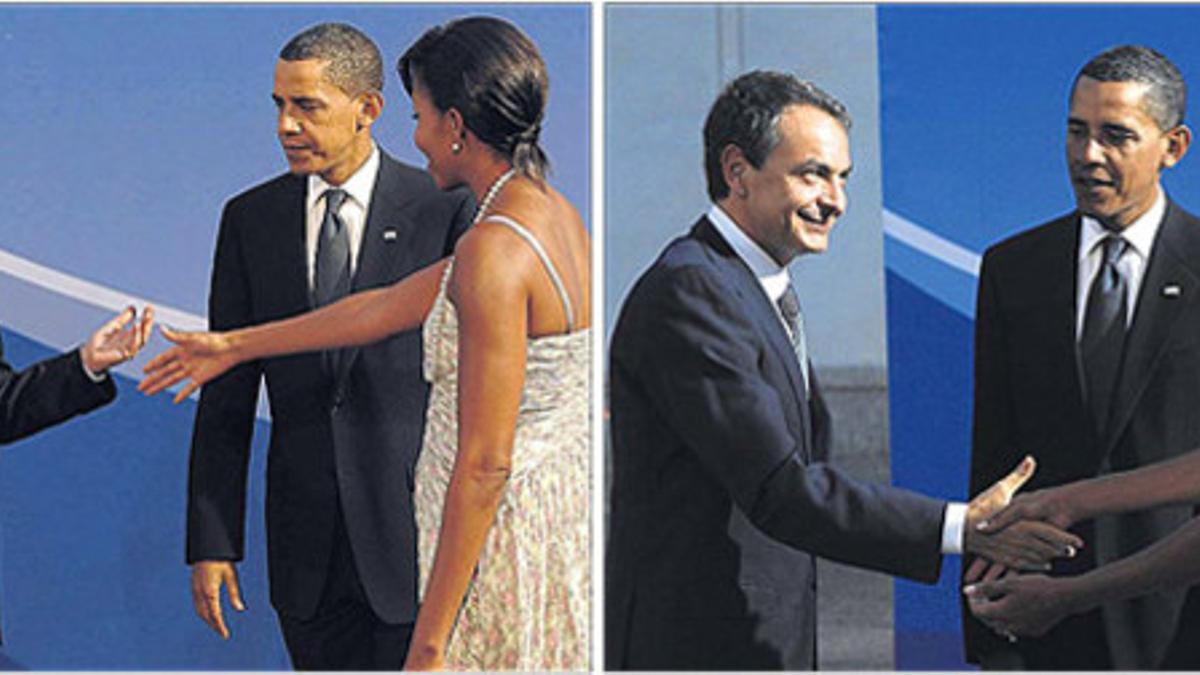 DOS LATINOS, DOS ESTILOS. Silvio Berlusconi, al saludar a la primera dama estadounidense, Michelle Obama, no evitó ostensibles gestos de admiración referidos a la esposa del presidente americano. Más discreto, el jefe del Ejecutivo español, Jo