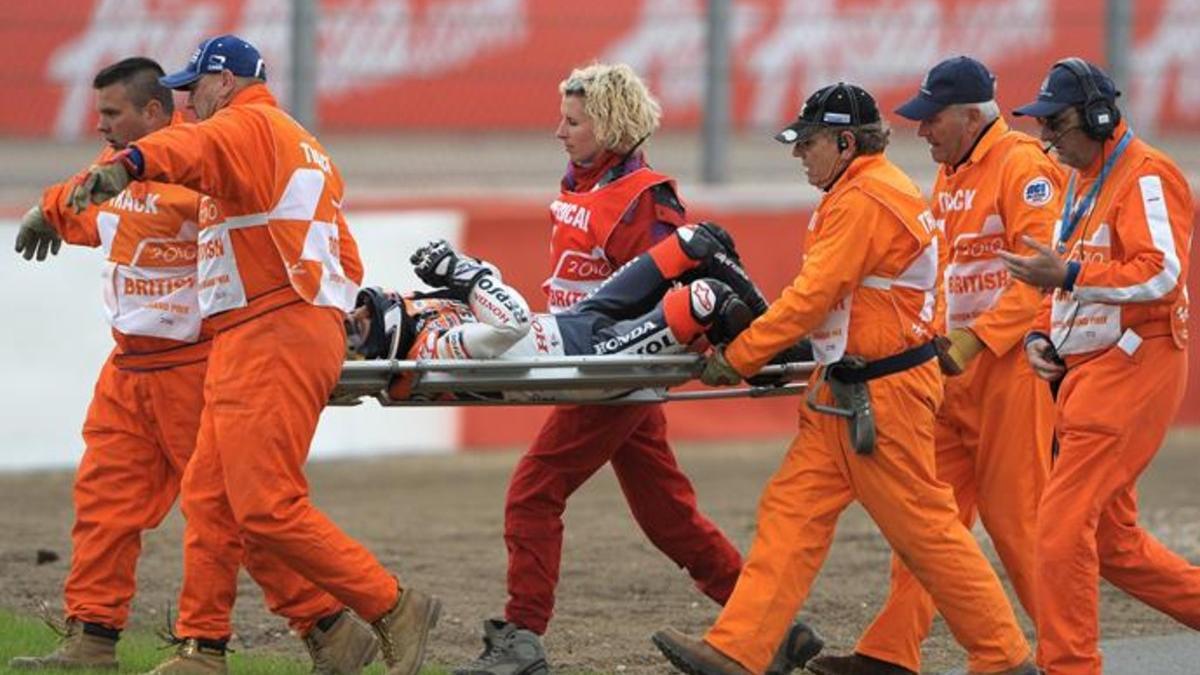 Pedrosa, tras un accidente en Silverstone 2010