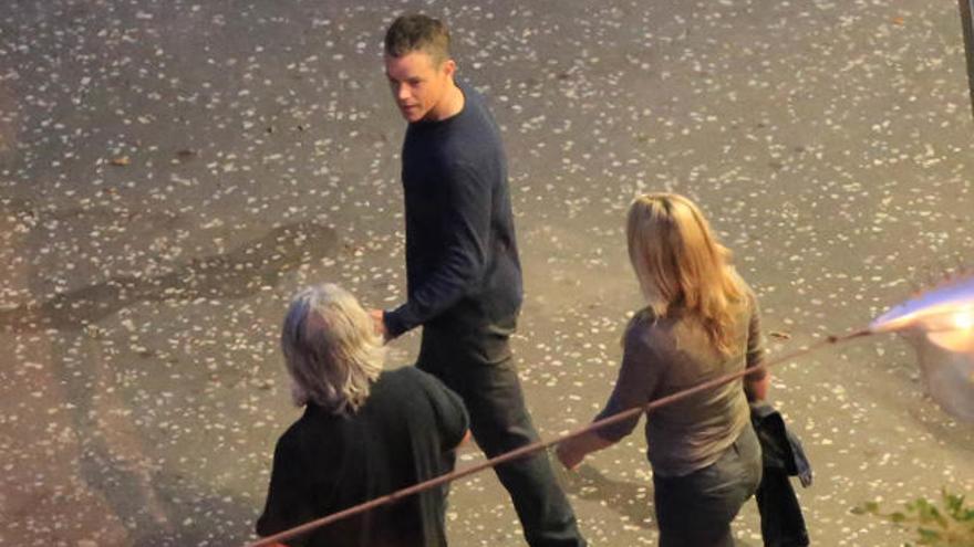 Matt Damon, Julia Stiles y el director Paul Greengrass, ayer en Tenerife.