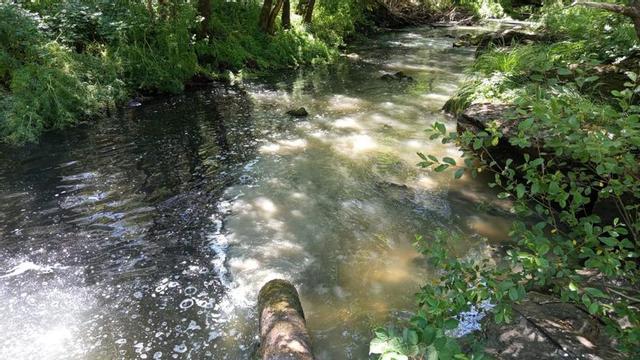 Agua turbia en el río Asneiro durante la tarde de ayer. |