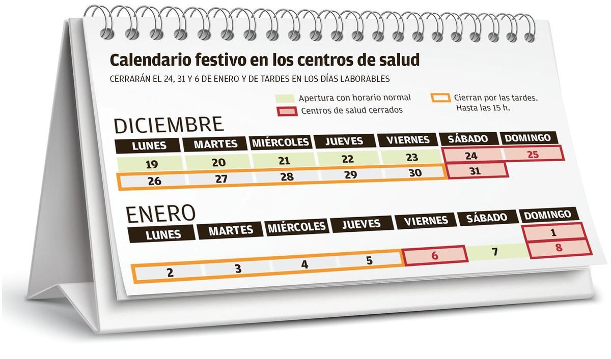 Calendario festivo en los centros de salud.