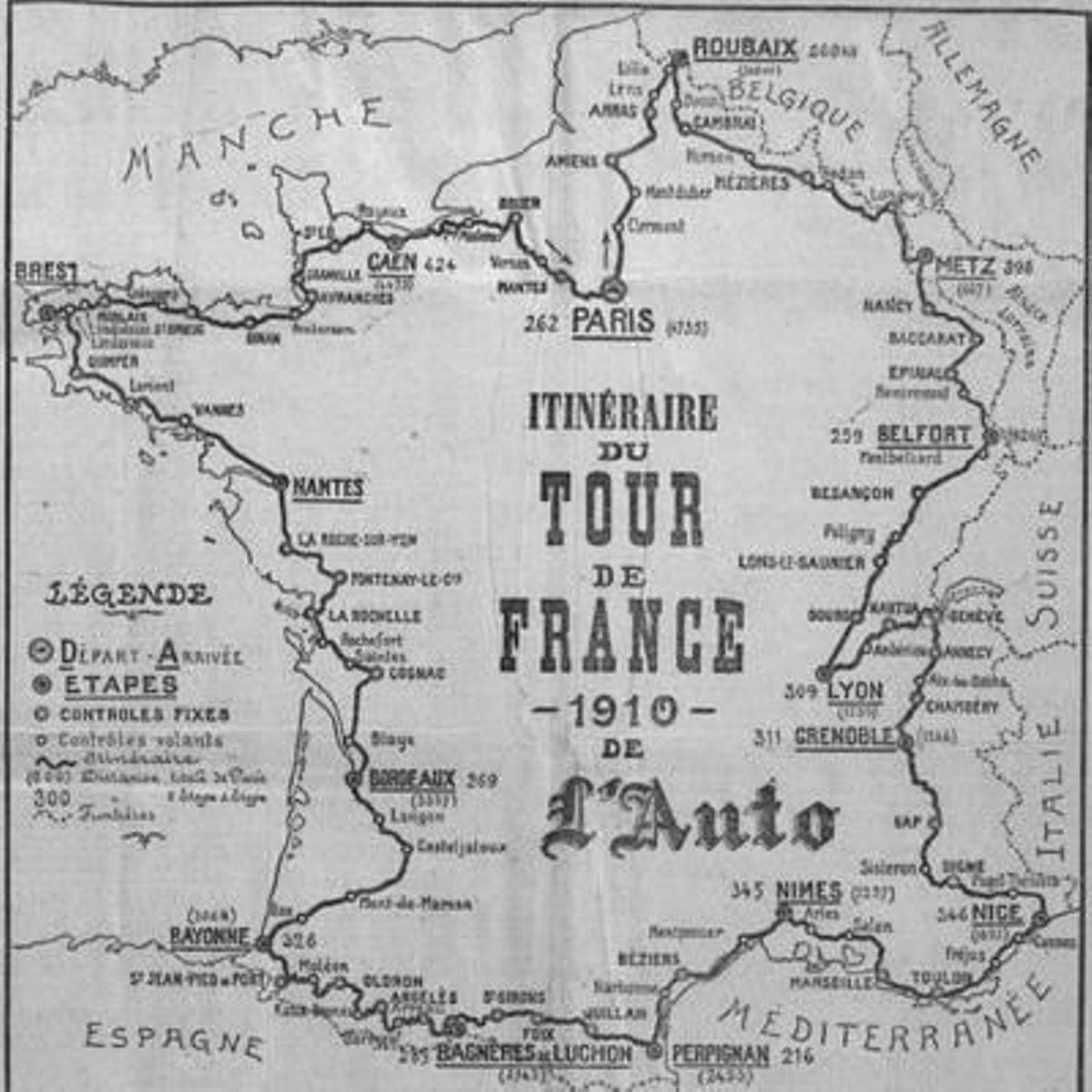 La ruta del Tour de 1910