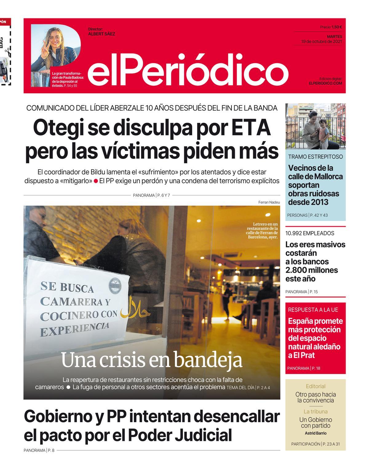 La portada d’EL PERIÓDICO del 19 d’octubre del 2021 La portada d’EL PERIÓDICO del 19 d’octubre del 2021