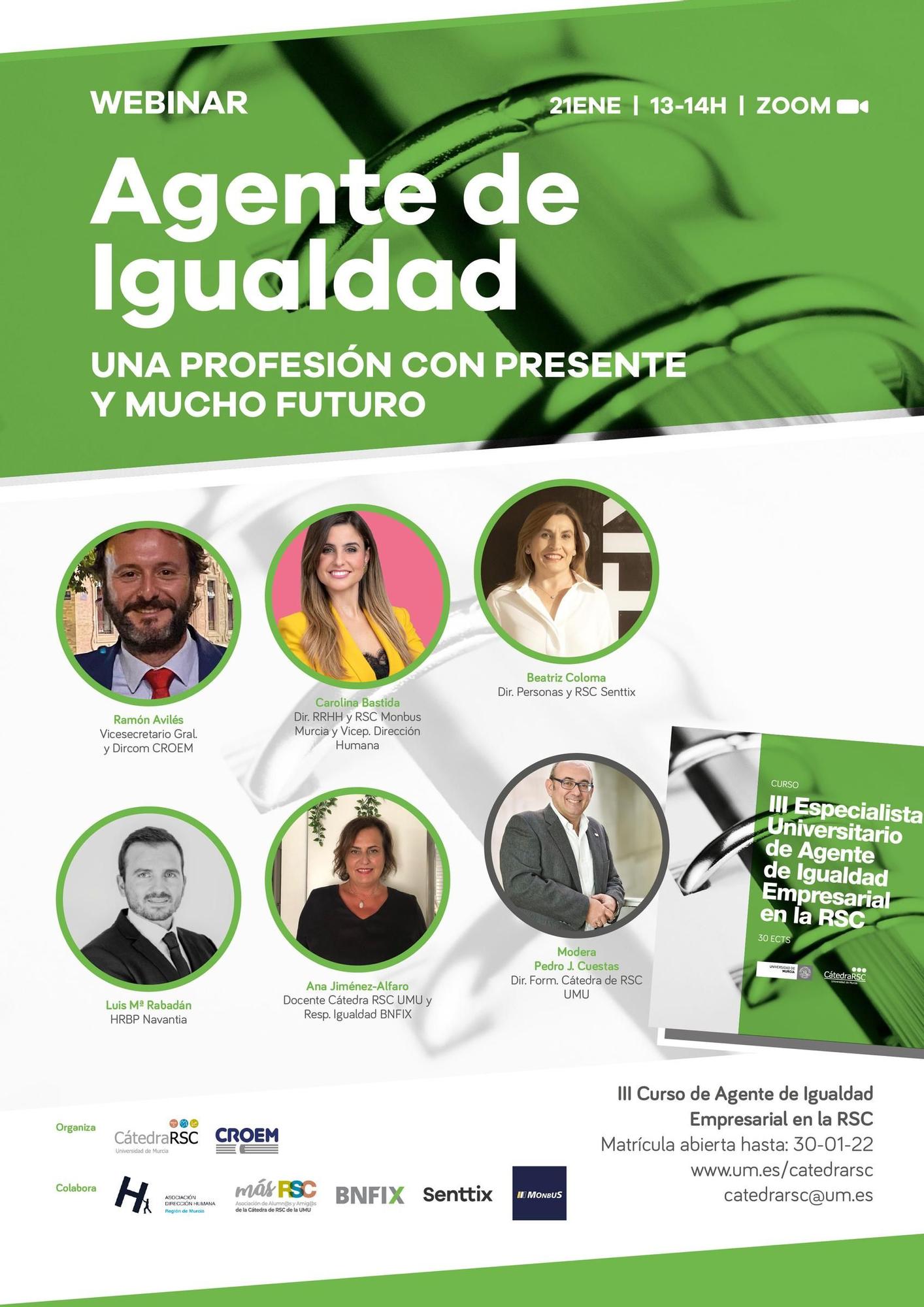 Webinar de la Cátedra de RSC de la UMU para analizar el papel de los agentes de igualdad en la Región de Murcia