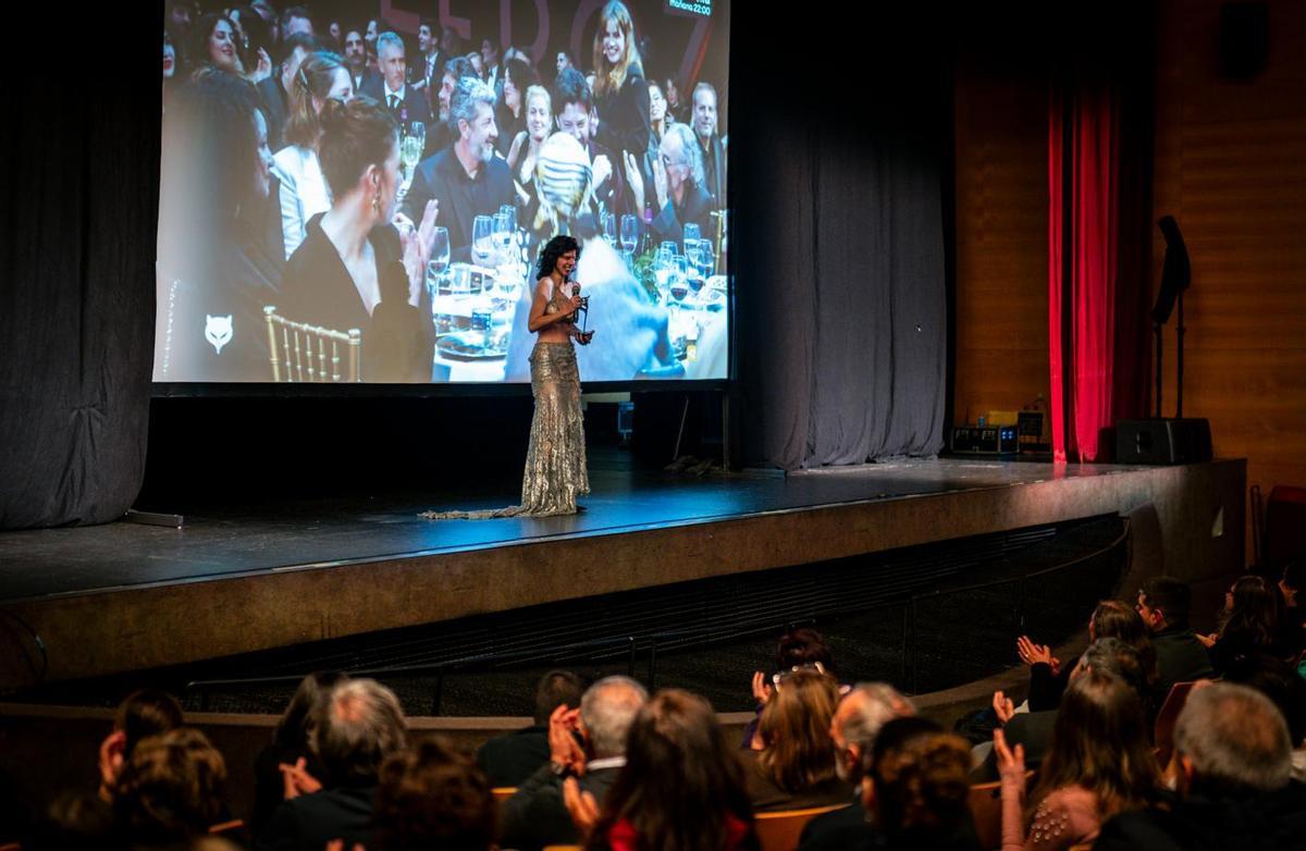 Los galardonados saludaron al público del Pazo da Cultura.