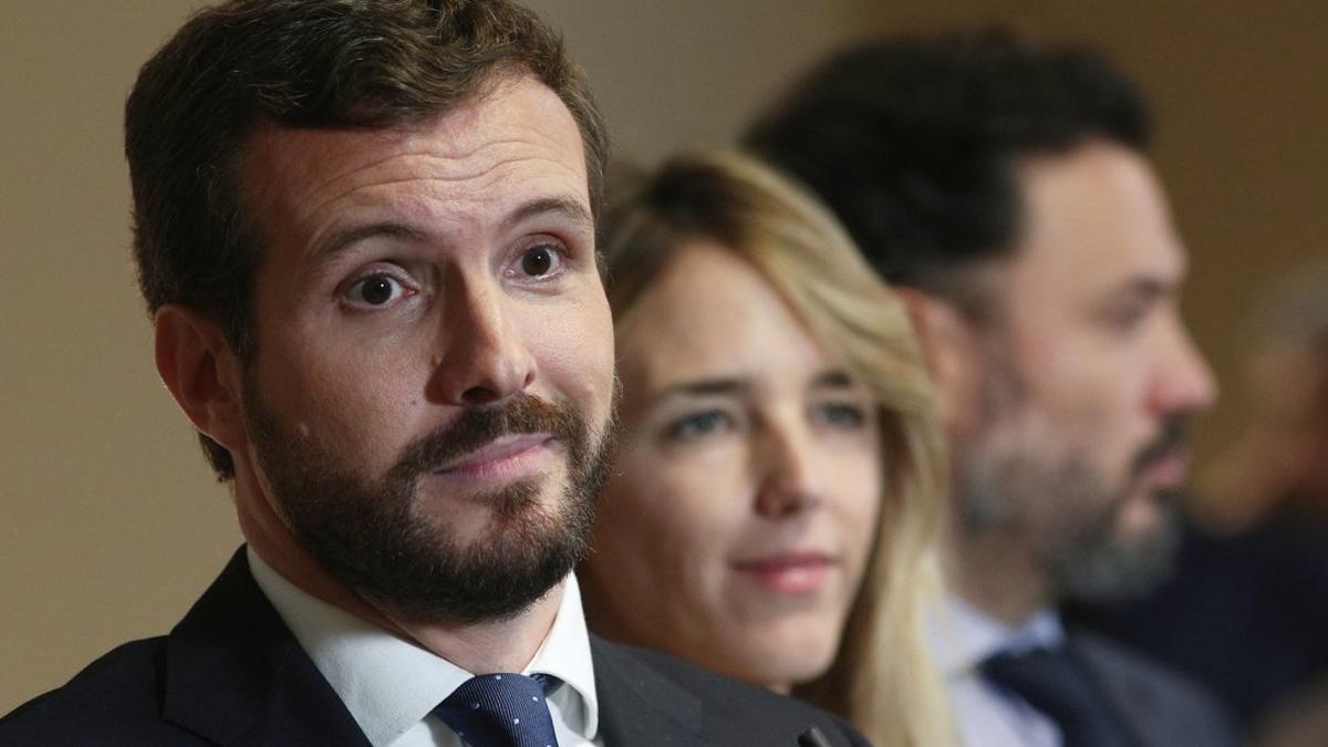 El presidente del Partido Popular, Pablo Casado, durante una rueda de prensa