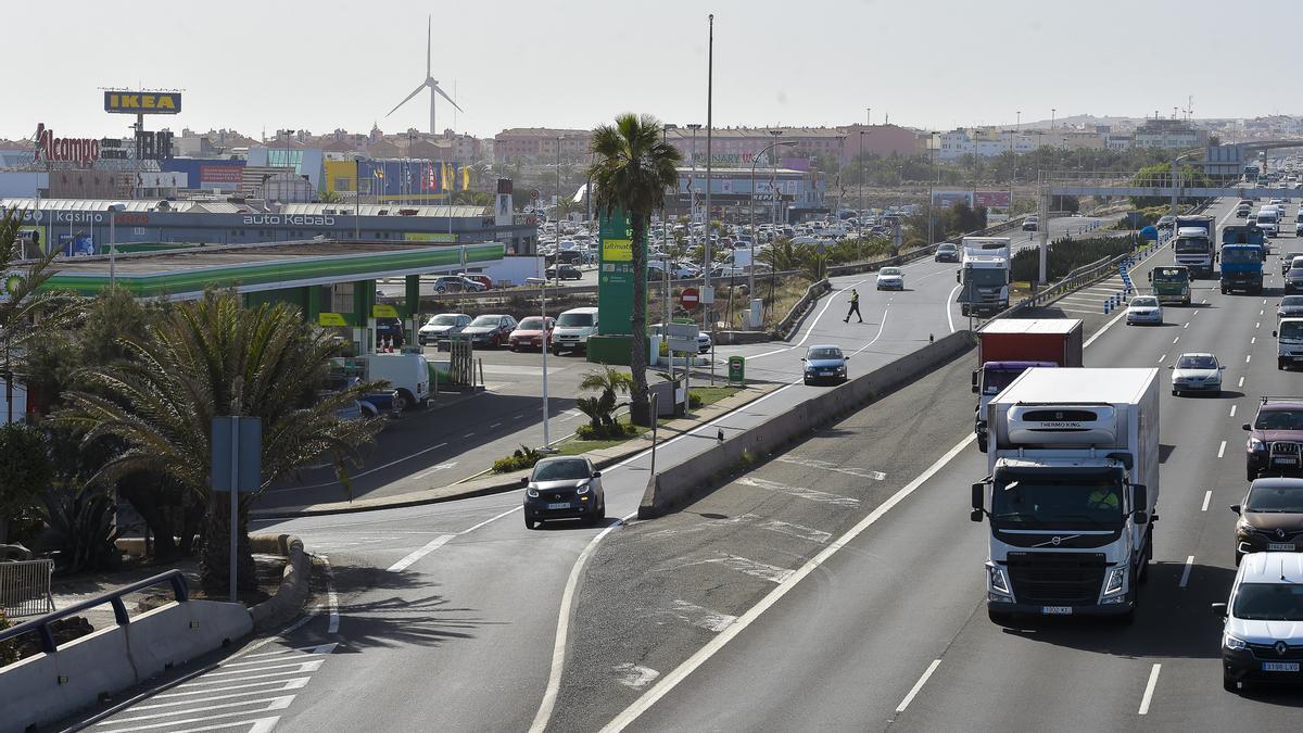Zona de La Estrella y La Mareta, en Telde, dos de los puntos donde se producen retenciones casi a diario.