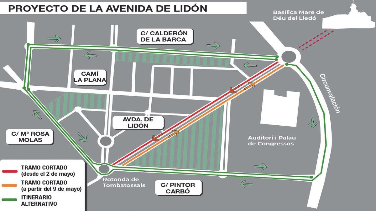 Imagen con los viales de acceso y salida a la ciudad de la avenida de Lledó de Castelló.