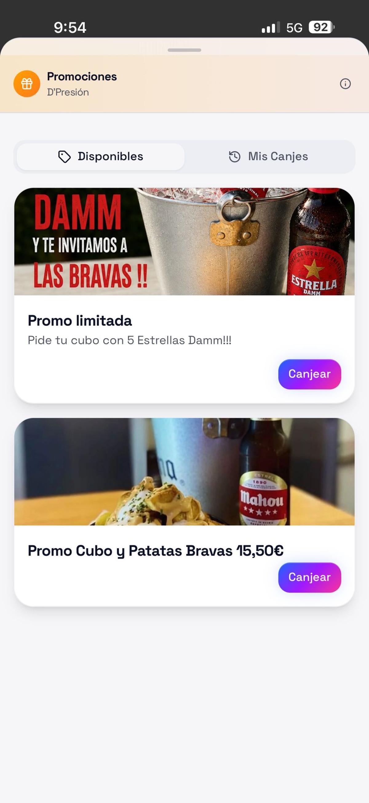 La aplicación incluye promociones de los bares o restaurantes donde está disponible