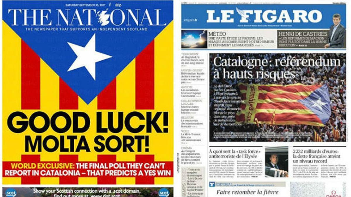 Las portadas del escocés 'The National' y del francés 'Le Figaro', de este sábado.