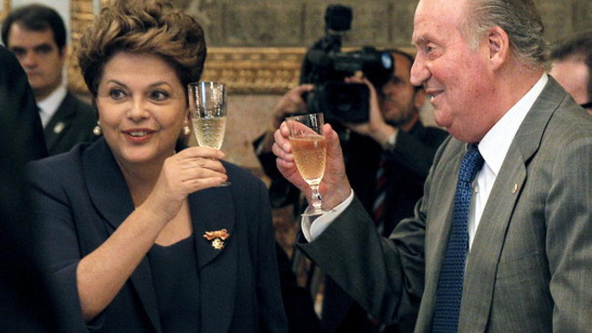 Almuerzo de gala ofrecido por el Rey a la presidenta de Brasil, Dilma Rousseff, en el Palacio Real de Madrid, ayer.