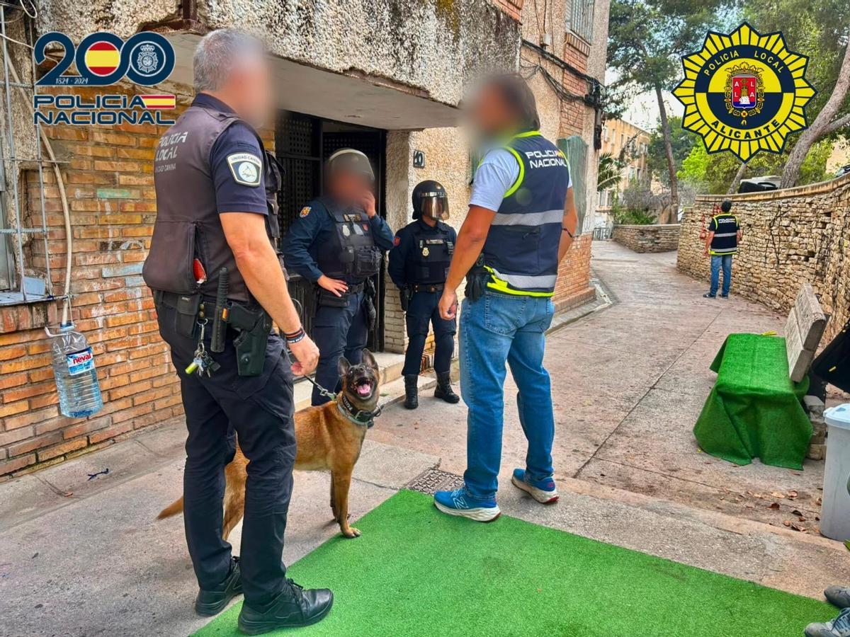 Agentes en el inmueble donde estaba la marihuana.