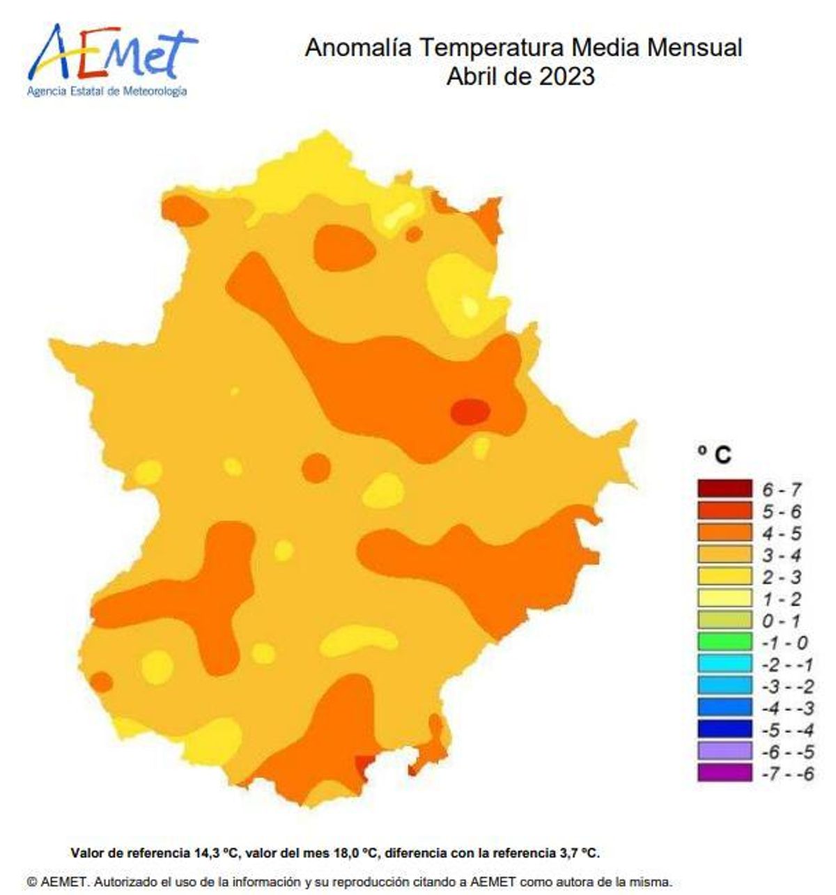 Temperatura media mensual del mes de abril.