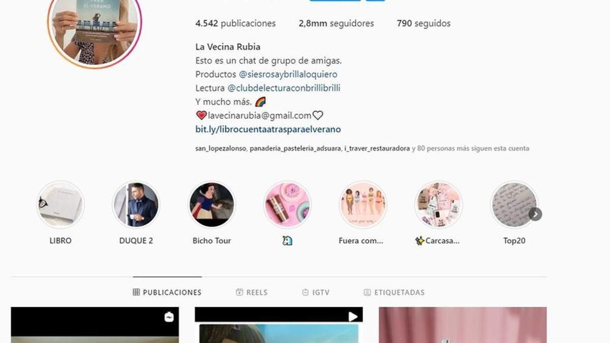 Imagen del perfil de Instagram de La vecina rubia.