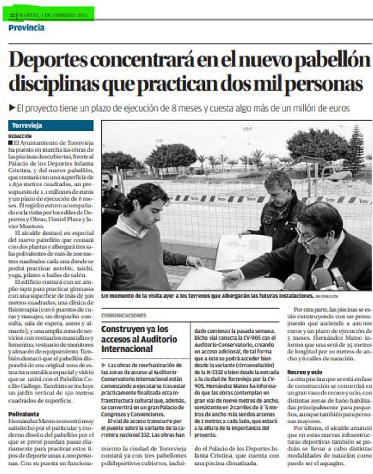 Anuncio del inicio de la obras del pabellón en enero de 2011