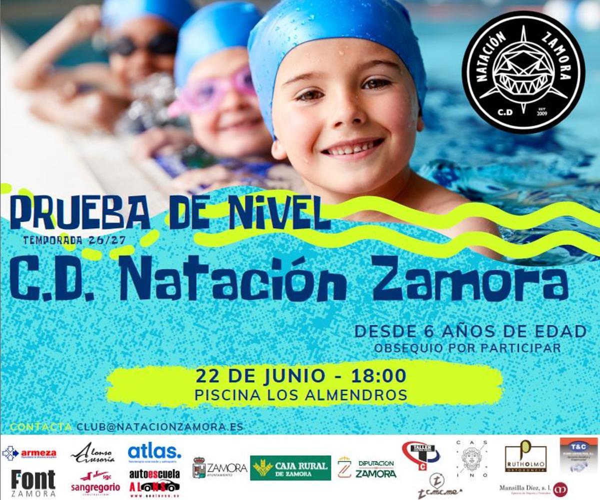Cartel Prueba de Nivel Junio 2026 del CD Natación Zamora