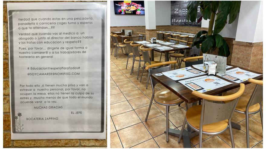 El polémico cartel de una bocatería: “Por favor no ocupen la mesa”