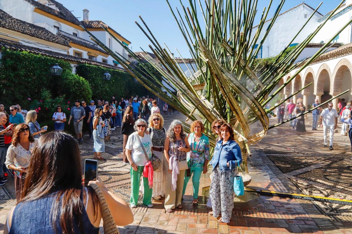 Varias personas se fotografían junto a la propuesta instalada en el Palacio de Viana.