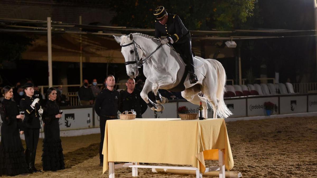 La escuela de equitación francesa, durante una de las exhibiciones realizadas en Caballerizas.  | CHENCHO MARTÍNEZ