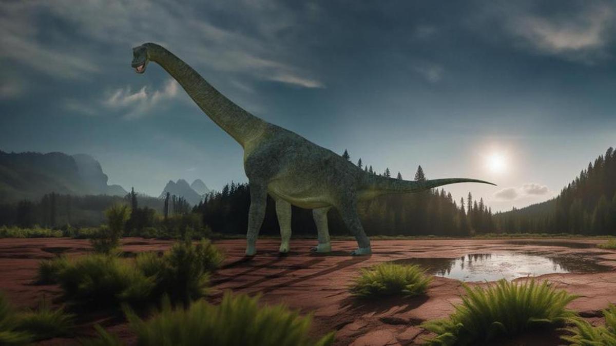 Recreación del colosal dinosaurio que han encontrado en Morella, que podía alcanzar 25 metros de longitud y 11 metros de altura.
