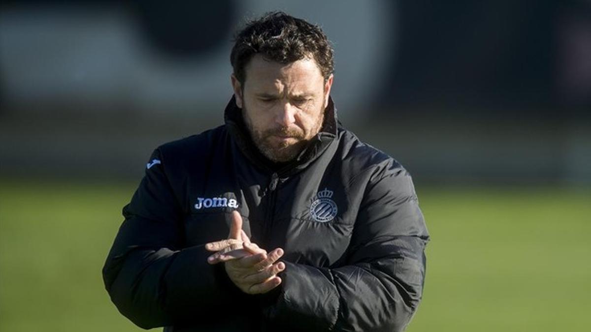 Sergio González, durante un entrenamiento del Espanyol de esta semana.