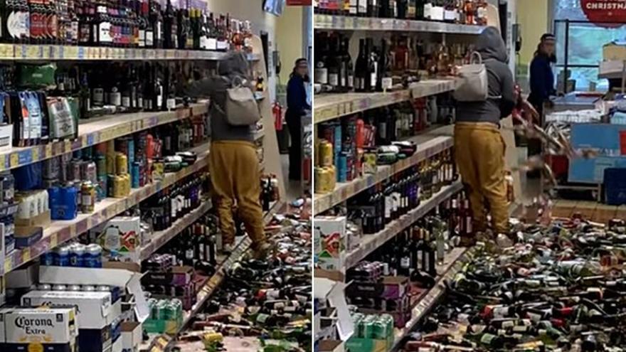 Caos en un supermercado: enloquece y destruye 500 euros en alcohol