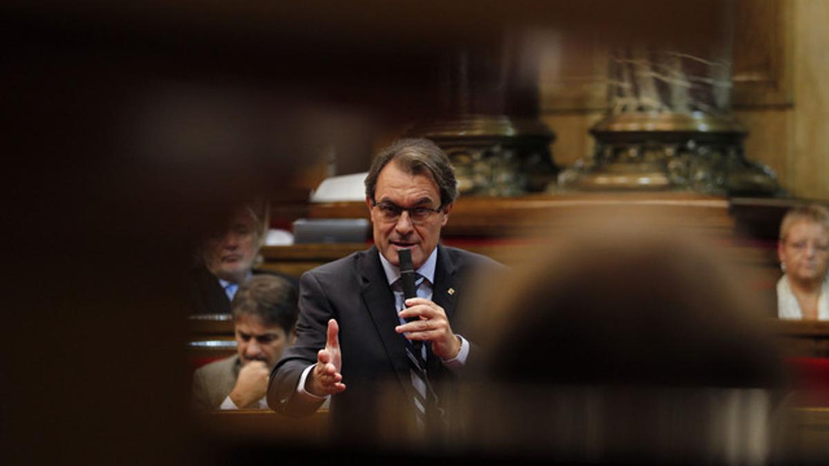 El 'president' de la Generalitat, Artur Mas, este miércoles, en el pleno del Parlament.