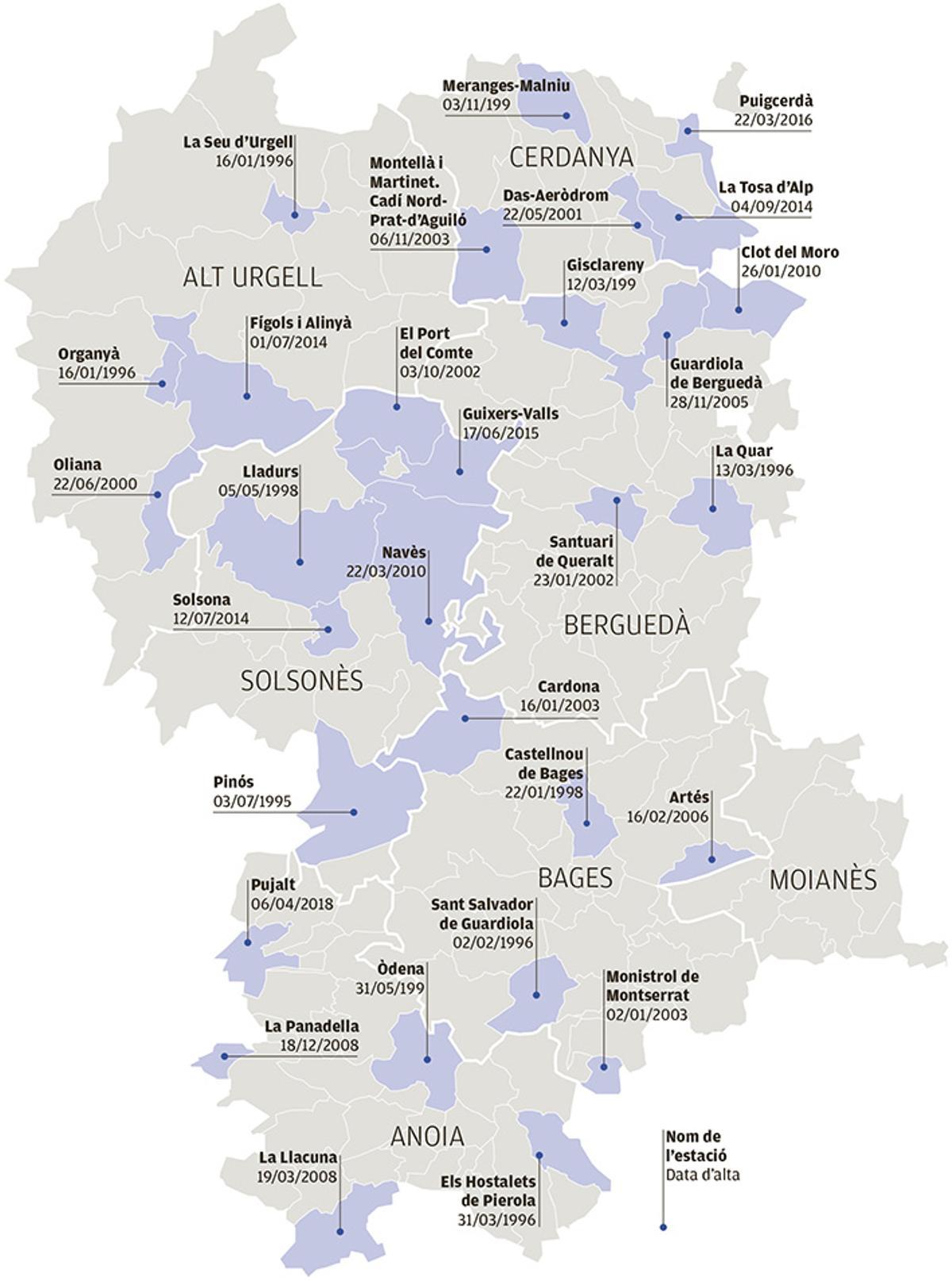 Mapa d'estacions del meteocat a la Catalunya Central