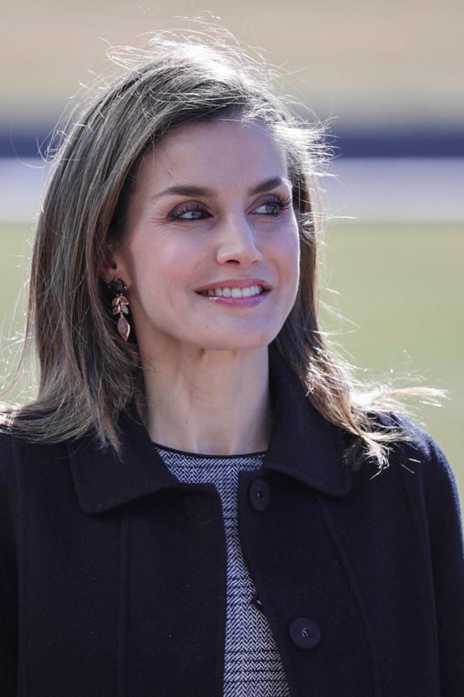 Detalle del look de Letizia Ortiz con vestido estampado en Ávila