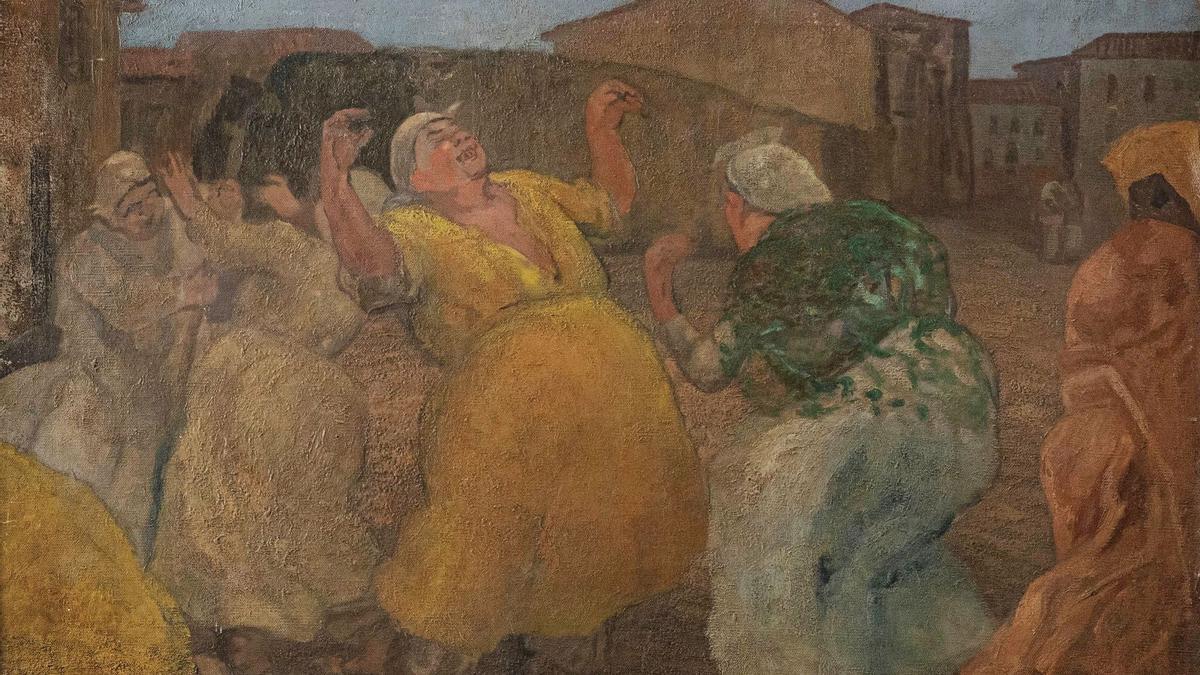 Evaristo Valle, Carnavalada en Cimadevilla, c. 1920, repintado c. 1923. Óleo sobre lienzo, 79,5 x 104 cm. Reino Unido, colección particular.
