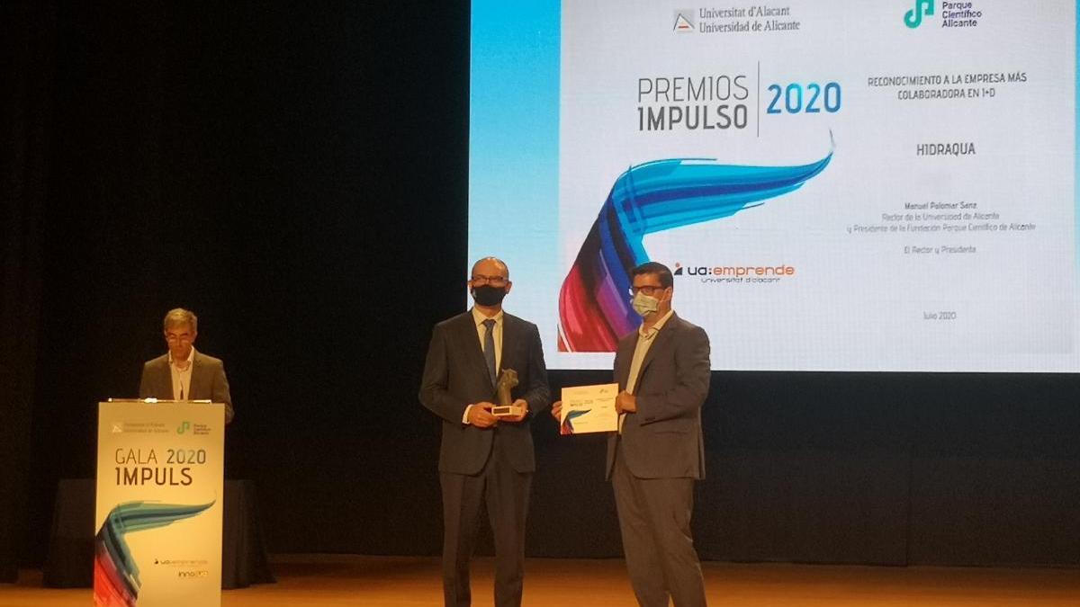 La Universidad de Alicante reconoce a Hidraqua como la empresa más colaboradora en I+D durante la Gala Impulso 2020.