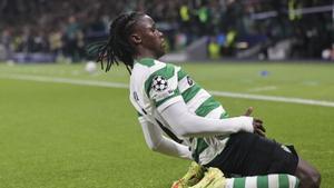 Lisbon (Portugal), 26/11/2025.- Sporting player Giovany Quenda celebrates after scoring a goal against Club Brugge during the UEFA Champions League league phase soccer match between Sporting CP and Club Brugge in Lisbon, Portugal, 26 November 2025. (Liga de Campeones, Lisboa) EFE/EPA/MANUEL DE ALMEIDA