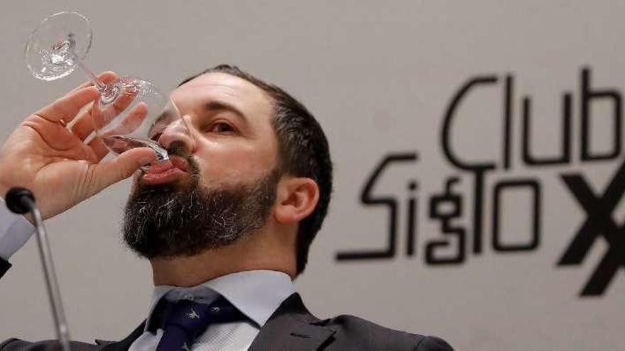 El líder de Vox, Santiago Abascal, ayer en Madrid en un desayuno informativo.