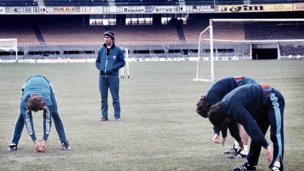 Laureano Ruiz en un entrenamiento en el Camp Nou
