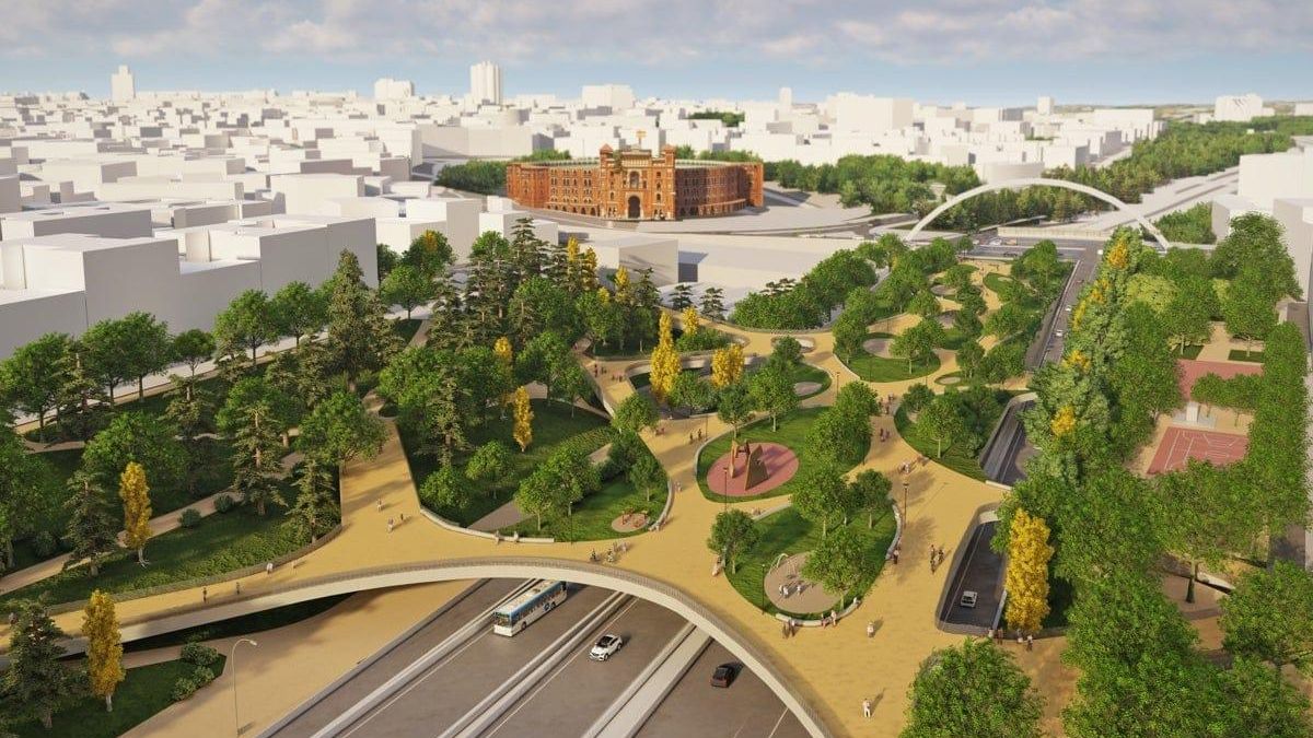 Recreación del proyecto de cubrición de la M-30 bautizado como Parque Ventas.