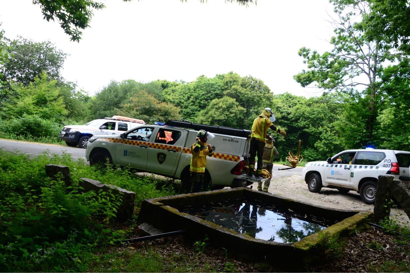 Las imágenes del simulacro contra incendios forestales en Moaña
