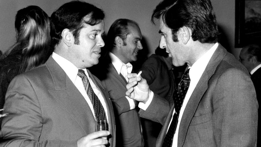 Manuel Hermoso (c) con otros dos expresidentes de Canarias ya fallecidos: Adán Martín y Lorenzo Olarte.