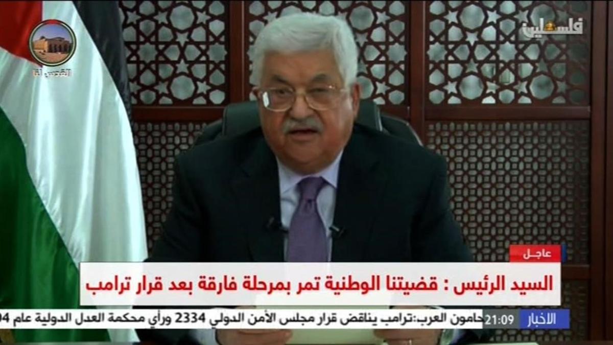 Abbás, durante una alocución televisada en respuesta sobre la decisión de Trump, este miércoles 6 de diciembre.