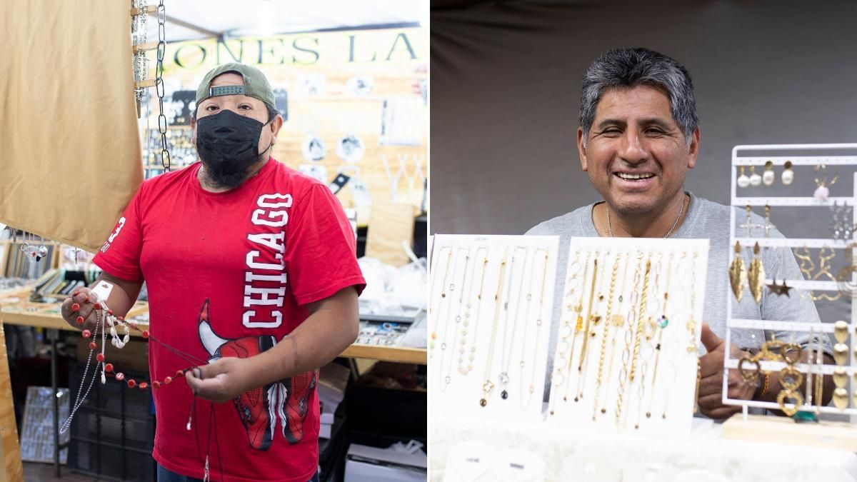 César y Guido, de Perú y Bolivia, quienes llevan años coincidiendo en el mercadillo del festival.