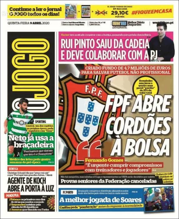 Portada O JOGO jueves 9 abril 2020