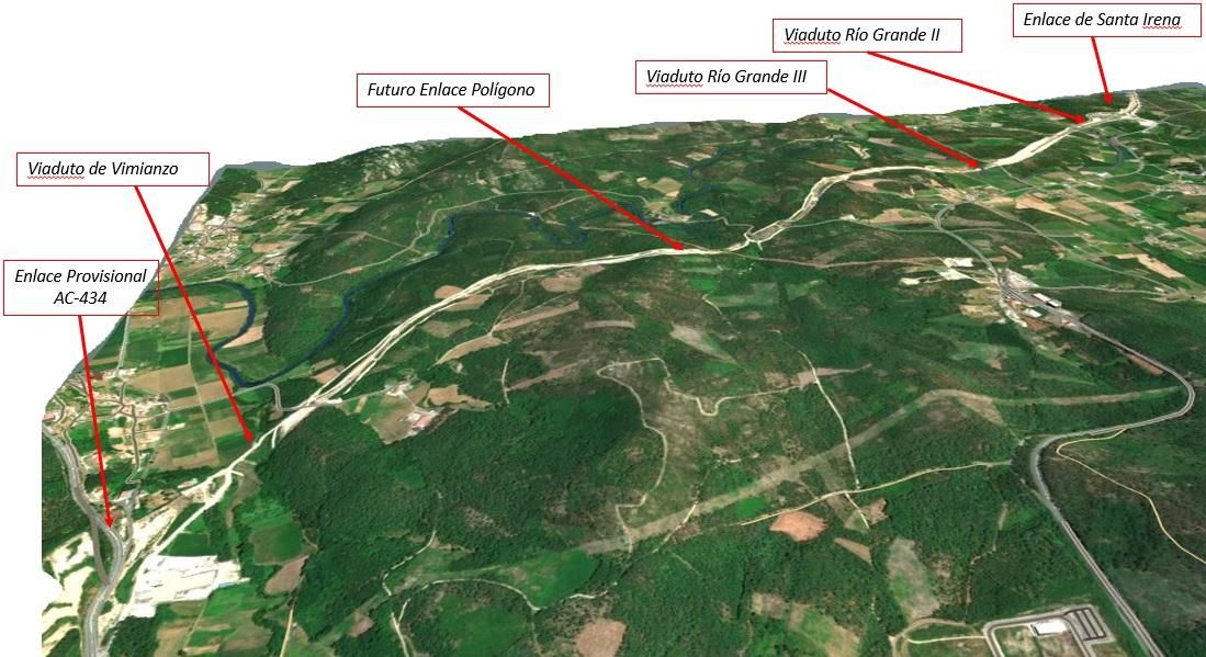 Plano coas principais actuacións no tramo de ampliación da autovía.