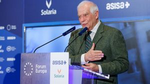 Josep Borrell interviene en un desayuno conferencia este martes en Madrid.