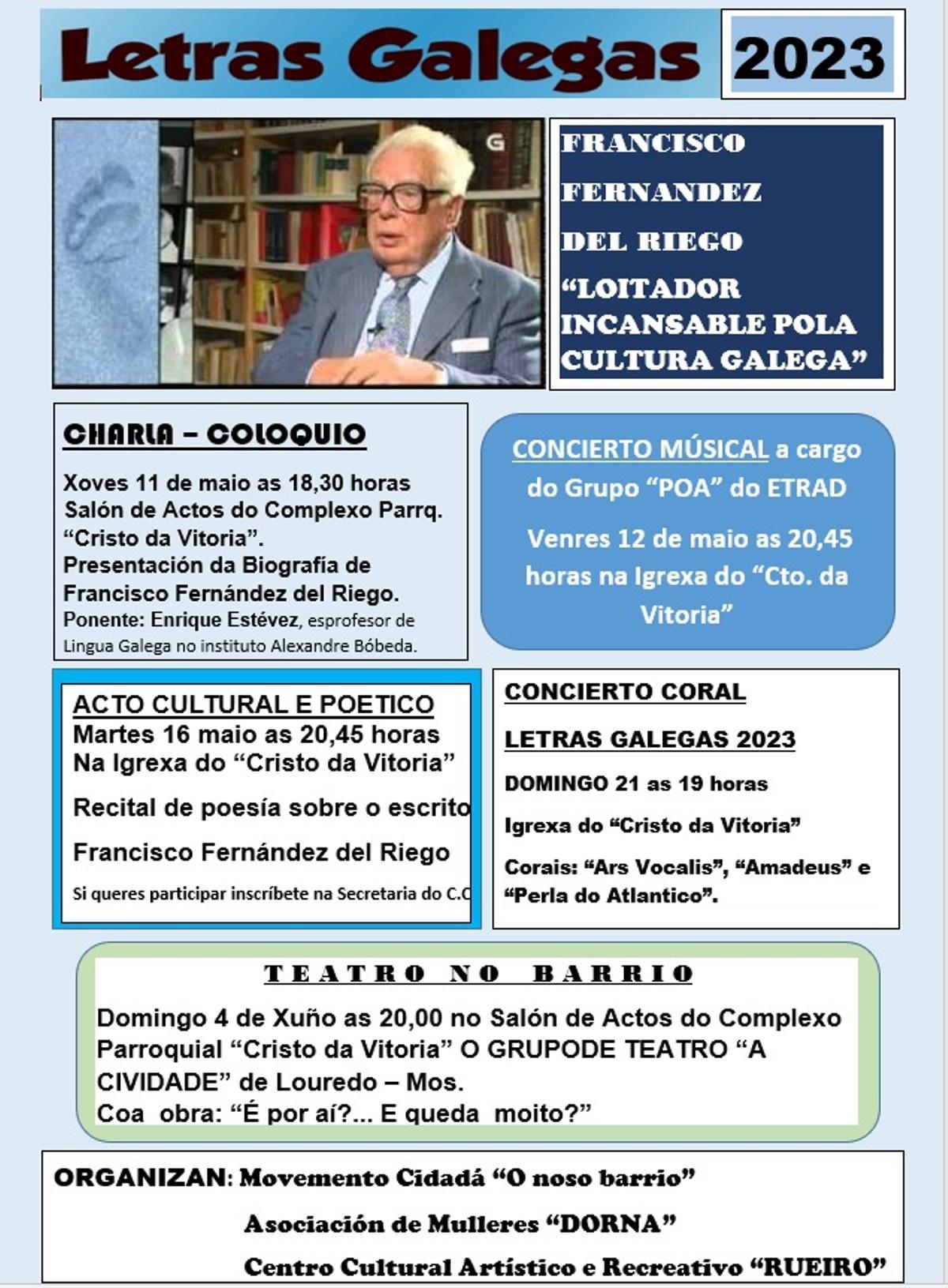 Cartel con todas las actividades programadas por el Día das Letras Galegas.