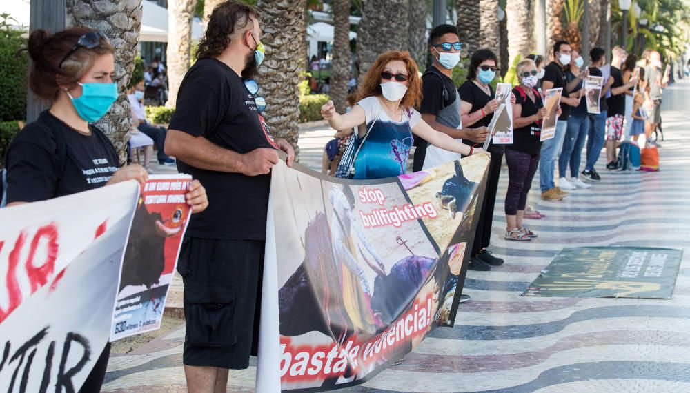 Más de un millar de personas se manifiestan en la puerta de la Plaza de Toros de Alicante por la Tauromaquia.