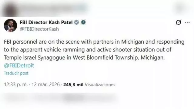 Una persona armada embiste un vehículo contra una sinagoga en Estados Unidos