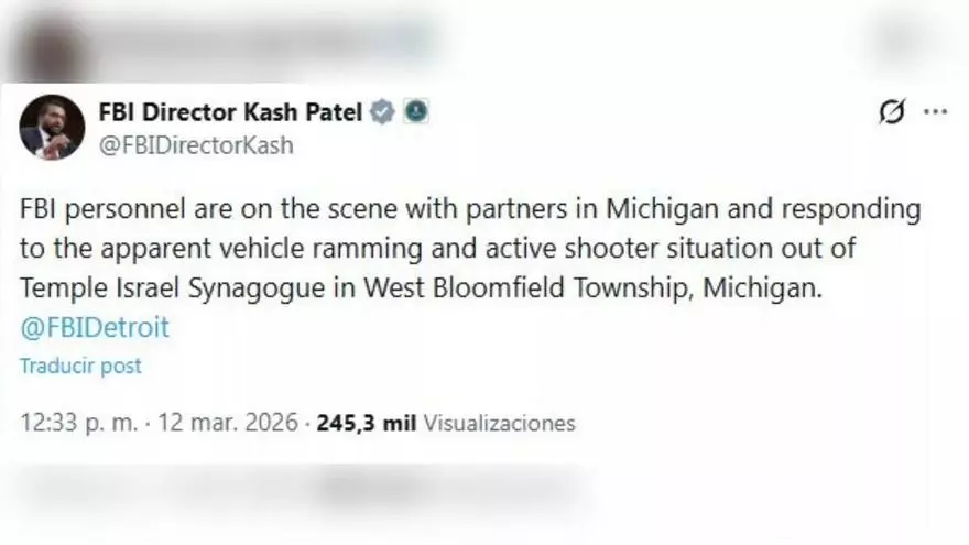 Una persona armada embiste un vehículo contra una sinagoga en Estados Unidos