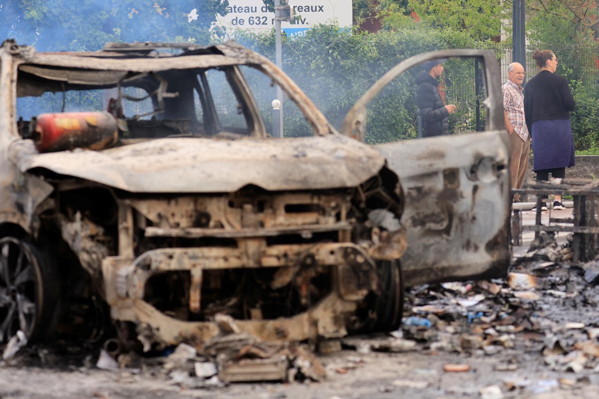 Aftermath after a third night of riots between protesters and police in France