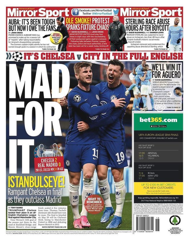 La portada de Mirror Sport