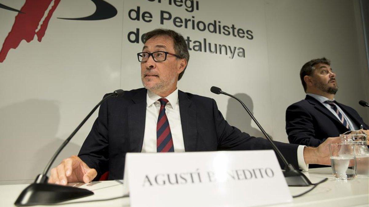 Agustí Benedito, durante su rueda de prensa este martes en el Col·legi de Periodistes