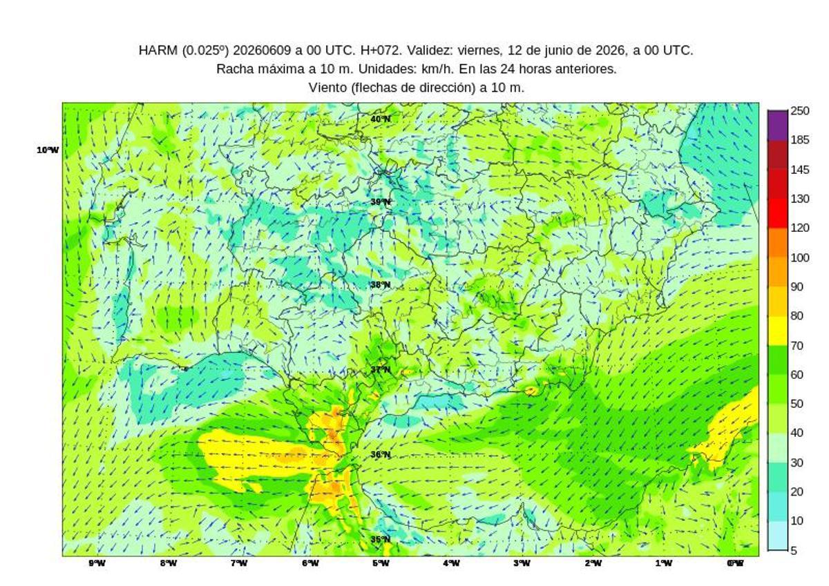 Rachas del viento en el sur de España.